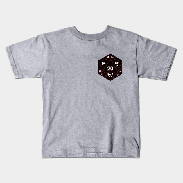 (Pocket) Black D20 Dice (Red Outline) Kids T-Shirt by Stupid Coffee Designs